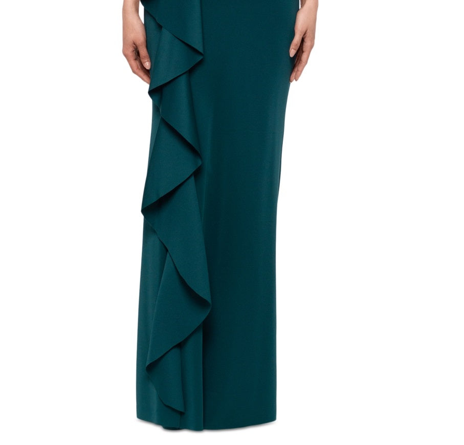 Vestido feminino XSCAPE Scuba com babados e manga curta, verde, tamanho 14