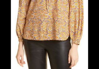 Blusa floral abstrata Rebecca Taylor com detalhes em malha Fleur Marig, tamanho 12