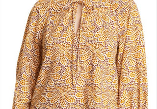 Blusa floral abstrata Rebecca Taylor com detalhes em malha Fleur Marig, tamanho 12