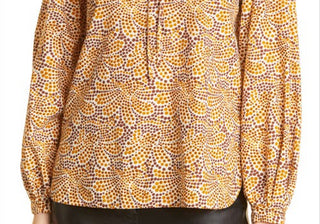 Blusa floral abstrata Rebecca Taylor com detalhes em malha Fleur Marig, tamanho 12