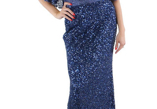 Vestido de noite feminino Mac Duggal com contas e capa, azul-marinho, tamanho 10