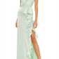 Vestido trompete de cetim com babados Ieena for Mac Duggal em pistache tamanho 4