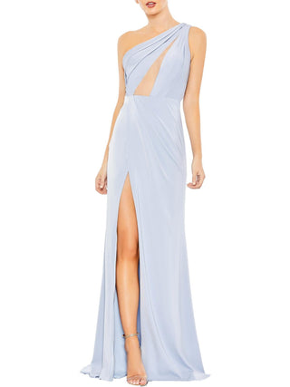Mac Duggal Womens Satin Maxi Evening Dress Blue Size 8