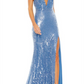 Vestido de festa Mac Duggal com decote halter e lantejoulas em azul-celeste, tamanho 4