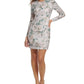 Vestido de coquetel feminino Eliza J com lantejoulas florais e manga comprida, cinza, tamanho 8