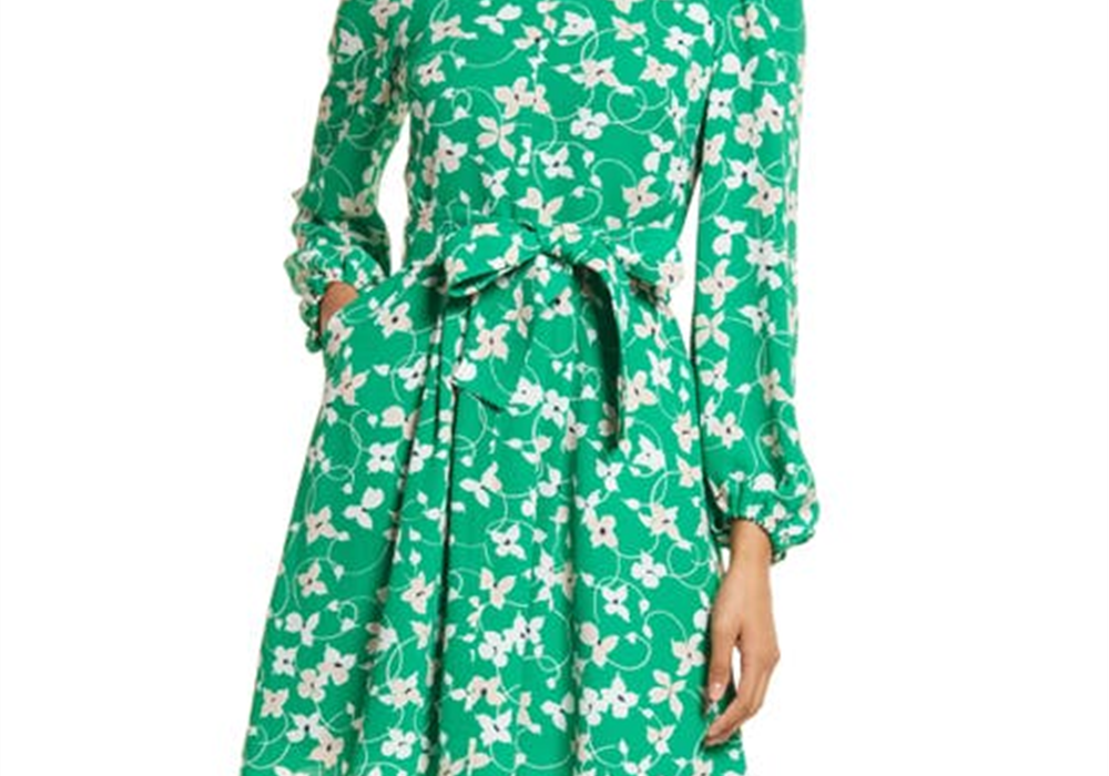 Vestido floral de manga comprida Eliza J, verde, tamanho 14