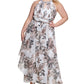 Vestido de chiffon estampado com decote em V e decote em V feminino Eliza J, tamanho pequeno e branco