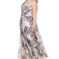 Vestido de chiffon estampado com decote em V e decote em V feminino Eliza J, tamanho pequeno e branco