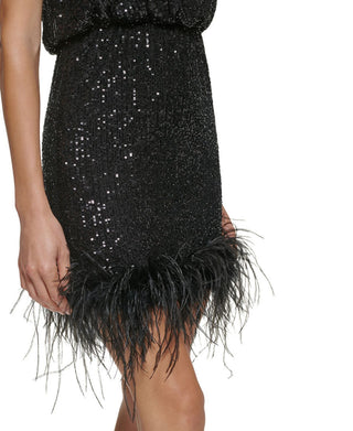 Vestido de festa feminino Eliza J com lantejoulas e gola falsa, preto, tamanho 8, pequeno