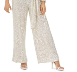 Macacão feminino Eliza J com sobrepeliz e lantejoulas, cinza, tamanho 10, pequeno