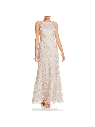 Vestido Eliza J Bege/Branco com Apliques Florais Tamanho 2