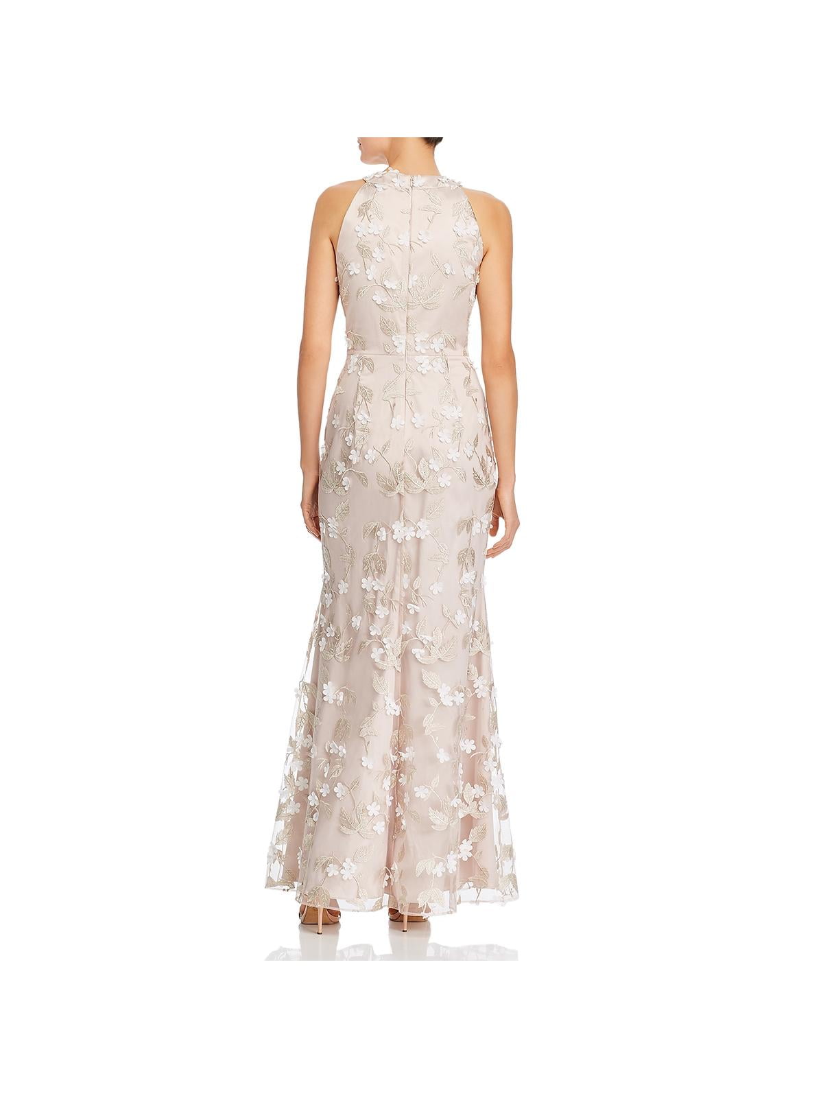 Vestido Eliza J Bege/Branco com Apliques Florais Tamanho 2