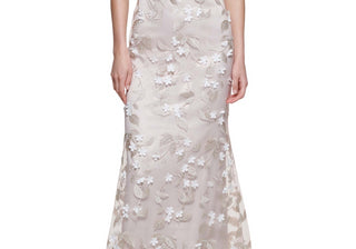 Vestido Eliza J Bege/Branco com Apliques Florais Tamanho 2