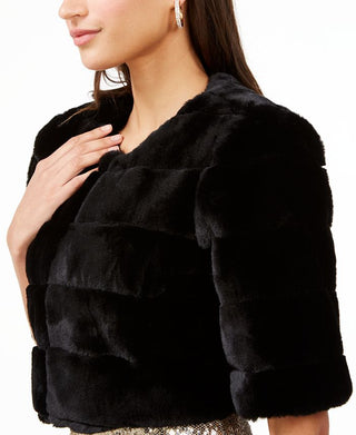 Jaqueta sintética feminina Eliza J, preta, tamanho extragrande