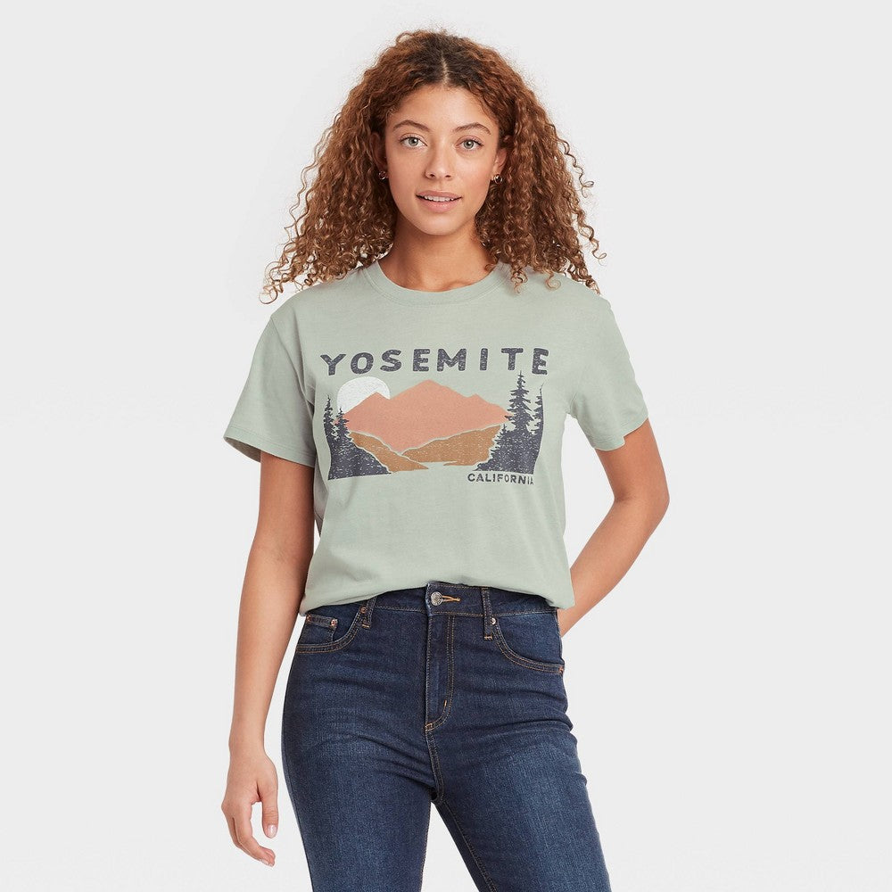 Camiseta feminina Yosemite manga curta estampada verde tamanho XXL