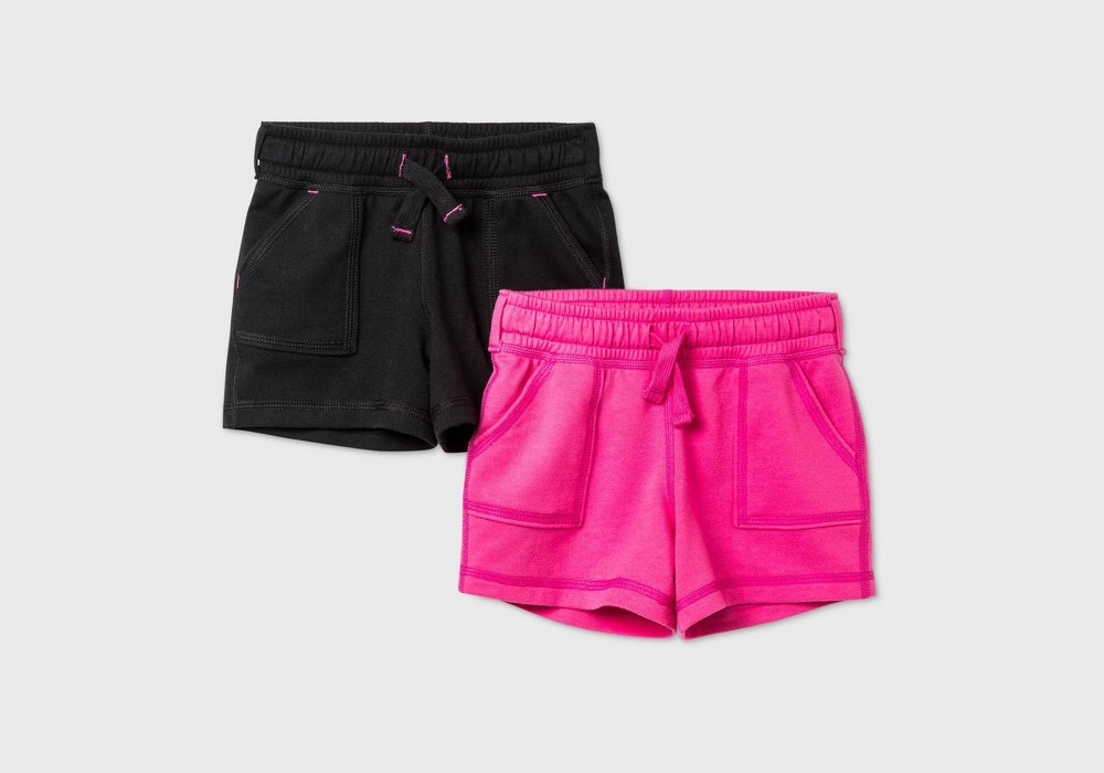 Shorts de malha adaptável para meninas, pacote com 2, Cat &amp; Jack, preto e rosa, tamanho 3T