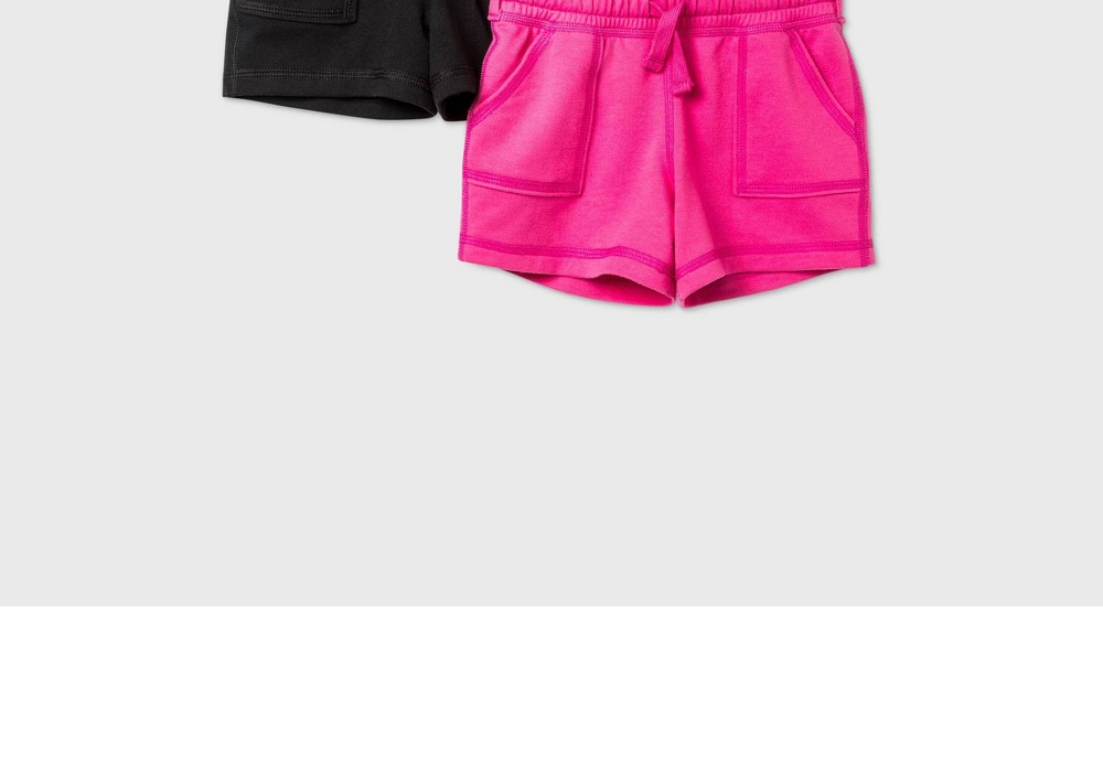 Shorts de malha adaptável para meninas, pacote com 2, Cat &amp; Jack, preto e rosa, tamanho 3T