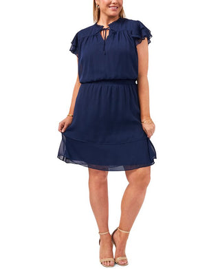 Vestido feminino MSK de chiffon com cintura franzida e camadas, azul, tamanho 3X