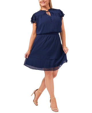 Vestido feminino MSK de chiffon com cintura franzida e camadas, azul, tamanho 3X