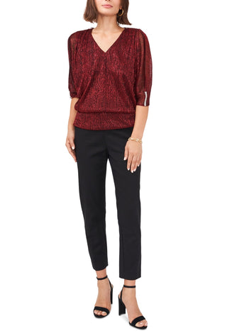 Top feminino MSK com decote profundo e ombros descobertos, vermelho, tamanho pequeno médio