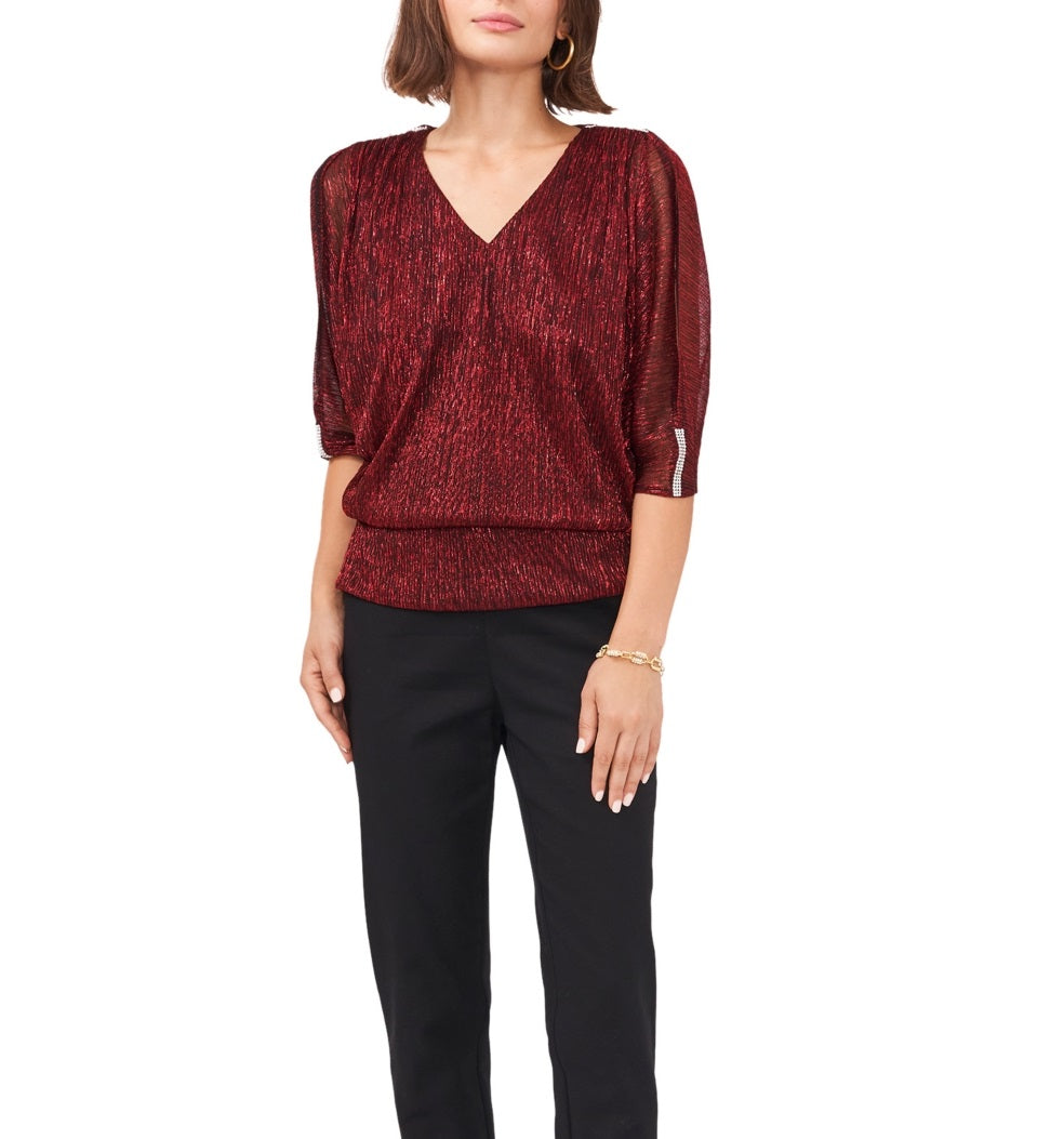 Top feminino MSK com decote profundo e ombros descobertos, vermelho, tamanho pequeno médio