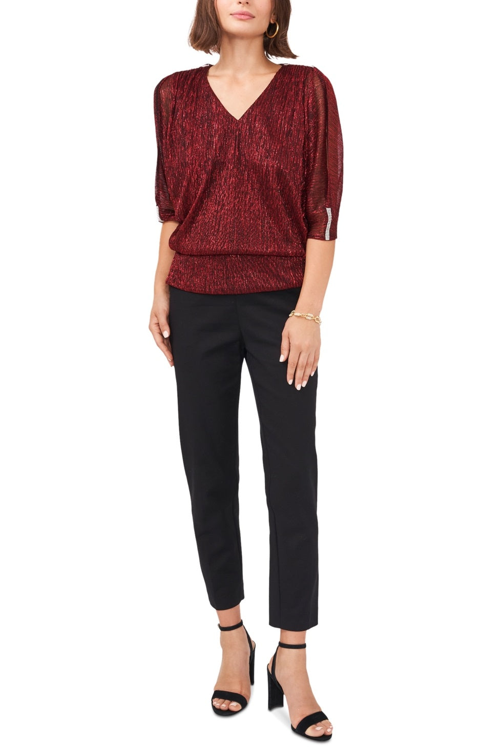 Top feminino MSK com decote profundo e ombros descobertos, tamanho pequeno, vermelho