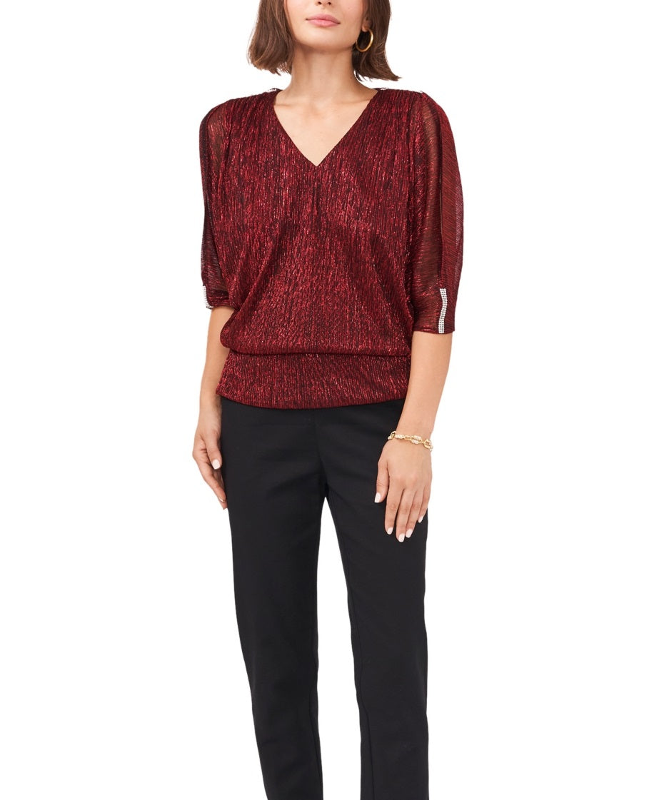 Top feminino MSK com decote profundo e ombros descobertos, tamanho pequeno, vermelho