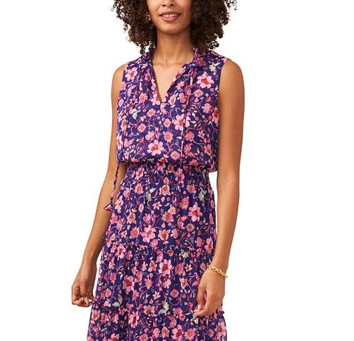 Vestido longo feminino MSK sem mangas com decote em camadas e amarração, roxo, tamanho médio