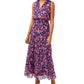Vestido longo feminino MSK sem mangas com decote em camadas e amarração, roxo, tamanho médio