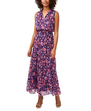 Vestido longo feminino MSK sem mangas com decote em camadas e amarração, roxo, tamanho médio