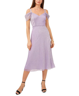 Vestido midi feminino MSK metálico com ombros descobertos, roxo, tamanho pequeno