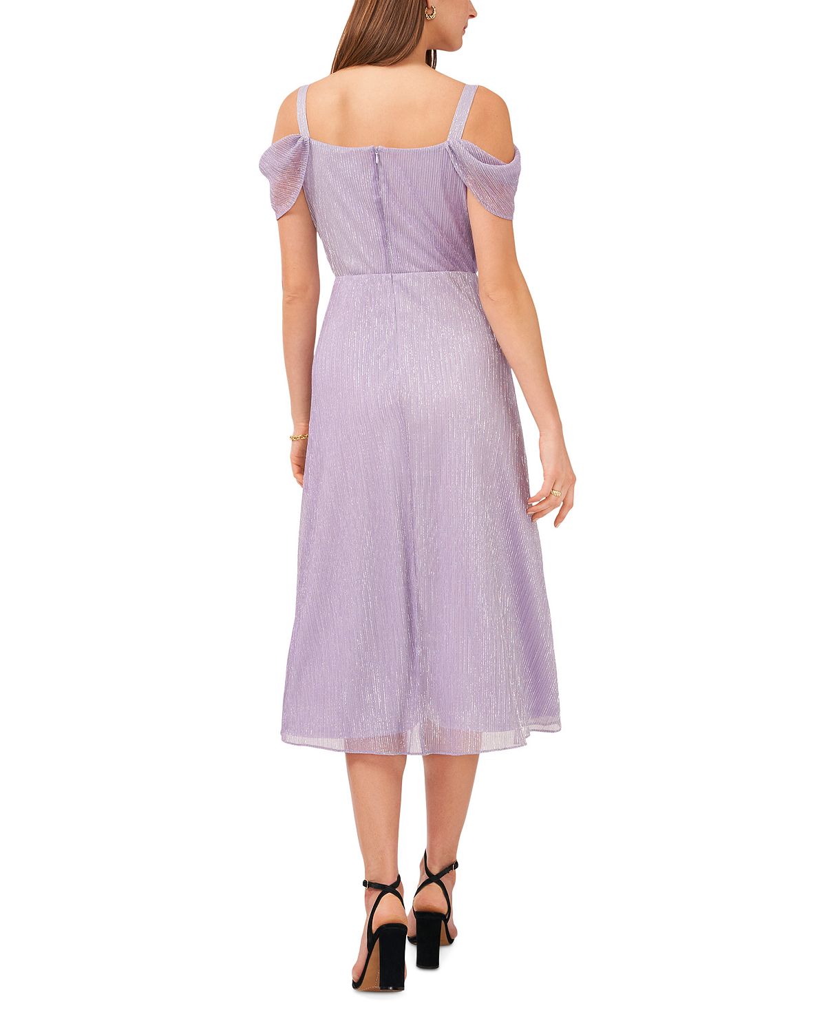 Vestido midi feminino MSK metálico com ombros descobertos, roxo, tamanho pequeno