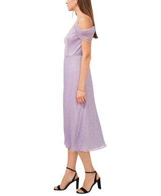 Vestido midi feminino MSK metálico com ombros descobertos, roxo, tamanho pequeno