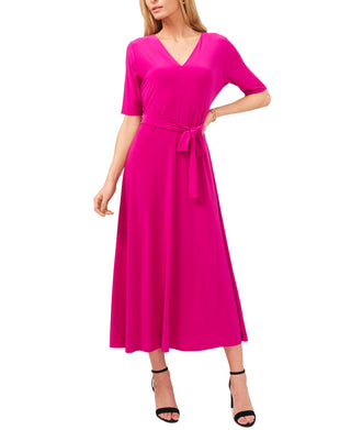 Vestido midi feminino MSK com decote em V, rosa, tamanho extragrande