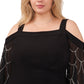 Blusa feminina MSK com ombros descobertos e mangas com miçangas, preta, tamanho 3X