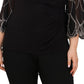 Blusa feminina MSK com ombros descobertos e mangas com miçangas, preta, tamanho 3X