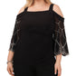 Blusa feminina MSK com ombros descobertos e mangas com miçangas, preta, tamanho 3X