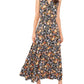 Vestido longo feminino MSK com estampa floral, cintura franzida e camadas, preto, tamanho extragrande