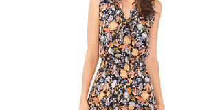 Vestido longo feminino MSK com estampa floral, cintura franzida e camadas, preto, tamanho extragrande