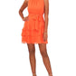 1.STATE Vestido feminino com babados e cintura amarrada, laranja, tamanho X-S