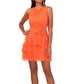 1.STATE Vestido feminino com babados e cintura amarrada, laranja, tamanho X-S