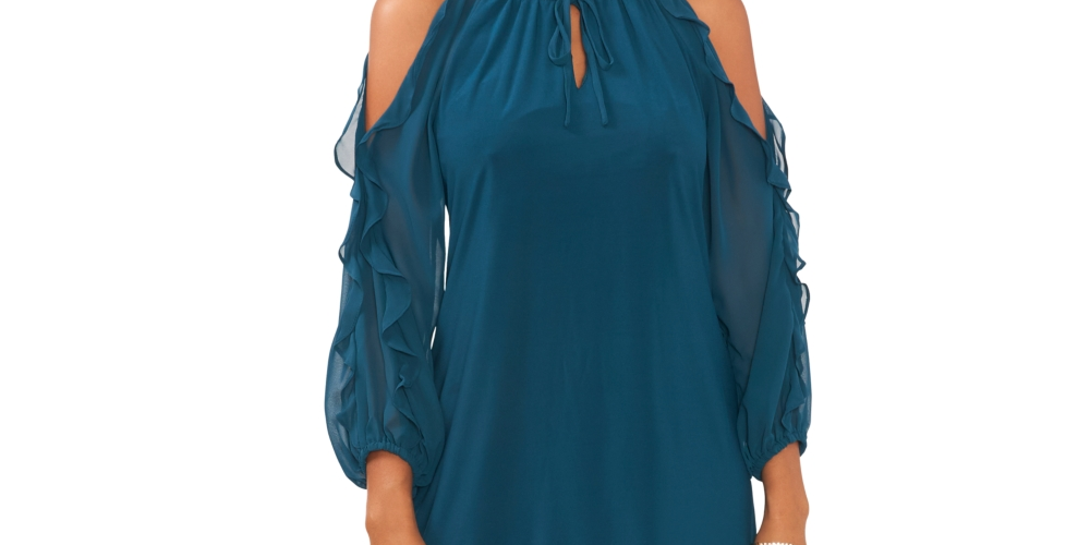 Vestido feminino MSK com decote aberto e ombros descobertos, azul, tamanho grande