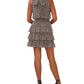 Vestido feminino MSK com decote halter e camadas de chiffon, ajuste evasê, preto, tamanho grande