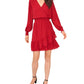 Vestido feminino MSK com decote em V, cintura franzida e babados, tamanho P, vermelho