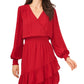 Vestido feminino MSK com decote em V, cintura franzida e babados, tamanho P, vermelho