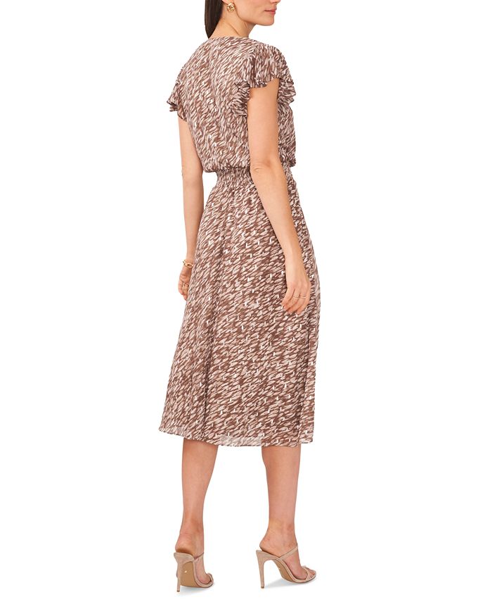 Vestido midi feminino MSK com mangas esvoaçantes e cintura franzida, marrom, tamanho pequeno