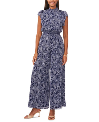 Macacão feminino Msk com estampa de mangas esvoaçantes e cintura franzida, tamanho a definir