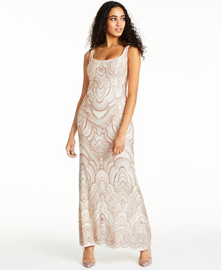 Vestido feminino Jump com estampa brilhante, sem mangas, gola quadrada, comprimento total, formal, branco, tamanho 13-14