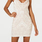 Jump Apparel Vestido Feminino com Estampa de Glitter, Alças Finas, Gola Careca, Mini Vestido de Festa Bodycon, Branco, Tamanho Médio