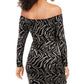 Vestido de festa Bebe Feminino com glitter, manga longa, ombro de fora, acima do joelho, preto, tamanho médio